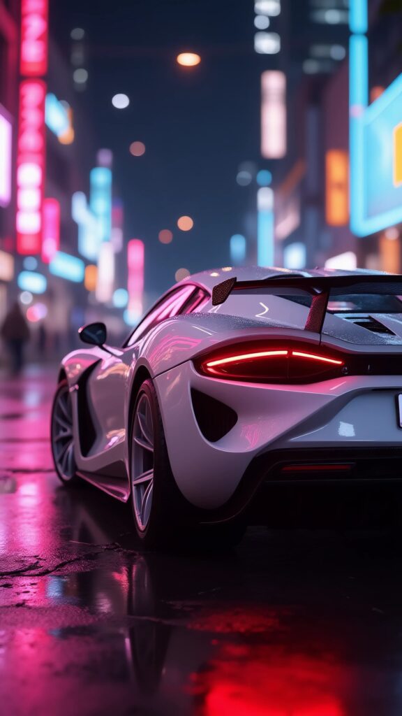 Neon City Sports Car Night Aesthetic Mobile Wallpaper 4K