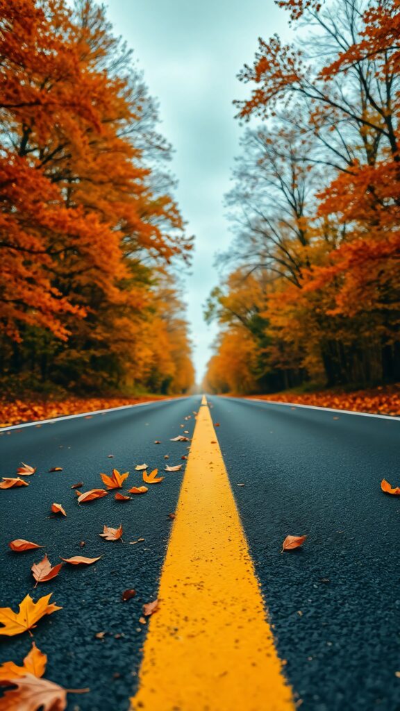 Autumn Road Aesthetic Mobile Wallpaper 4K – Fall Forest Highway Background